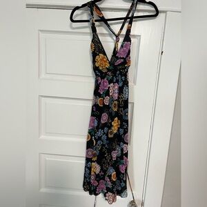 Pretty printed mini swing halter dress